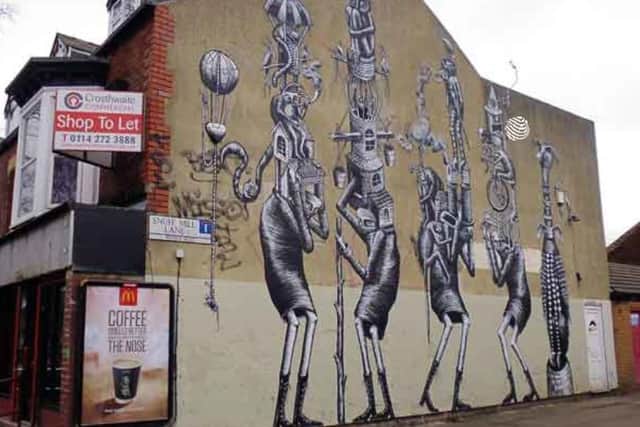Former mural on Snuff Mill Lane, Sheffield, by Phlegm, in 2017. Photo: Pete Evans/Picture Sheffield