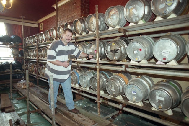 Dave Irving preparing for a beer festival at the Tap 'n' Spile, in 1994.