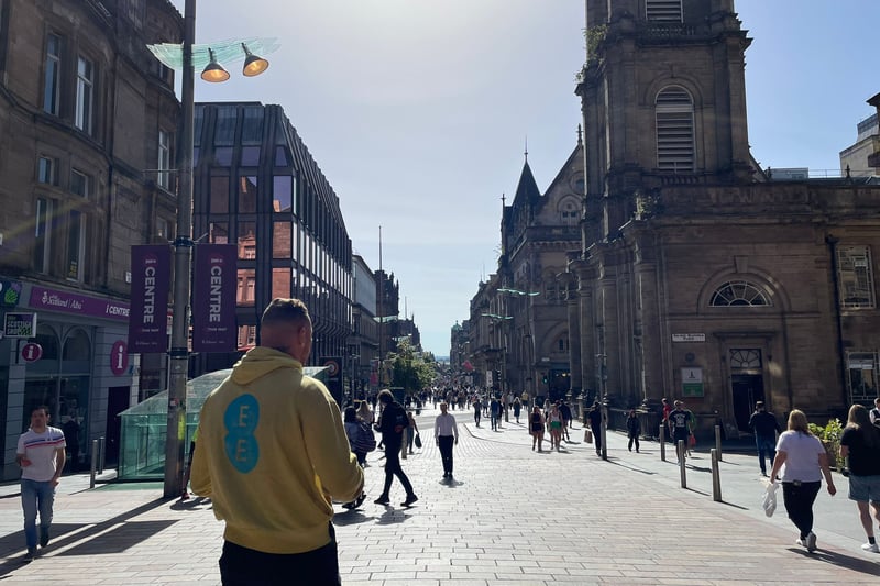 Buchanan Street looks stunning in the sun as Glaswegians mill up and down Glasgow’s Style Mile