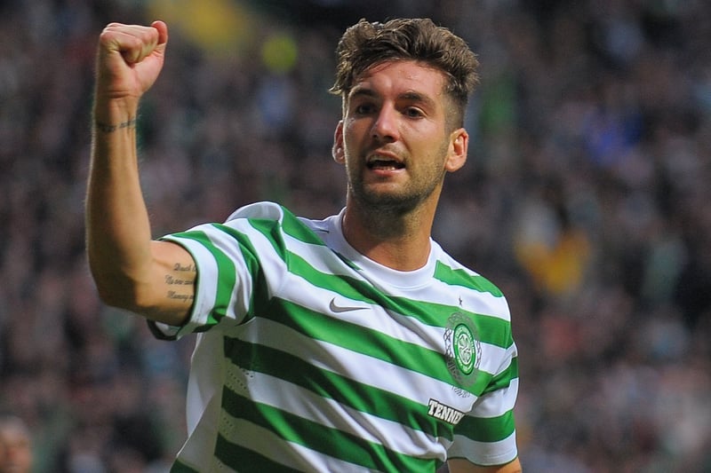 Mulgrew celebrates after scoring the winning goal for Celtic against HJK Helsinki during the Champions League third-round qualifier first leg in August 2012
