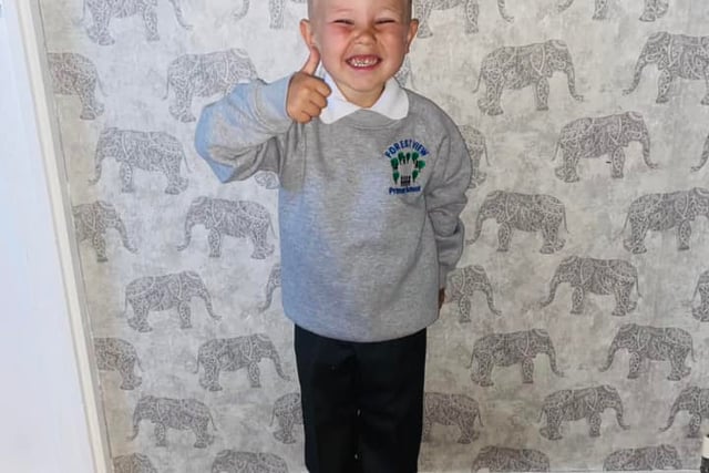 RJ gives a thumb up for his first day of school
Credit: Keeley Leigh