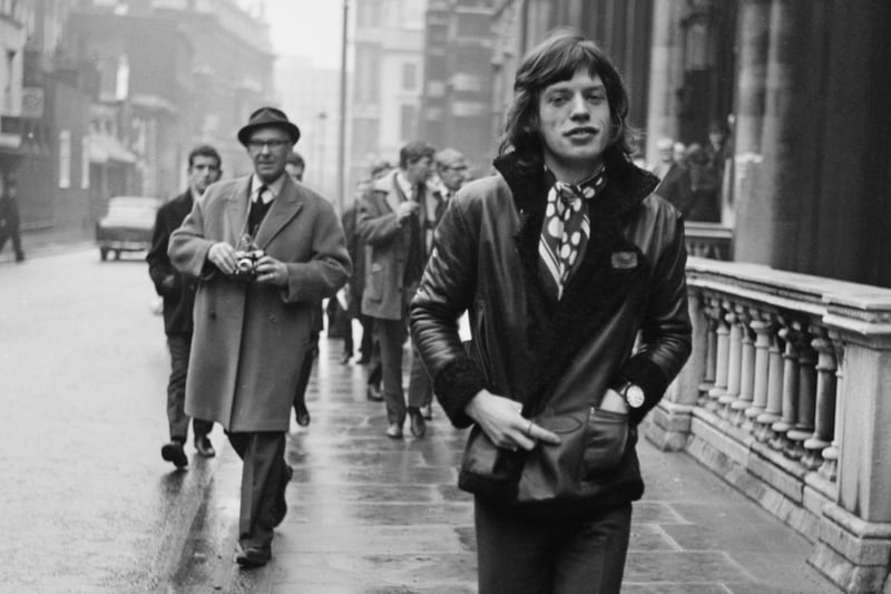Mick Jagger attends the Court of Appeal in 1967, where Brian Jones was attempting to have a drugs conviction overturned. (Photo by Evening Standard/Hulton Archive/Getty Images)