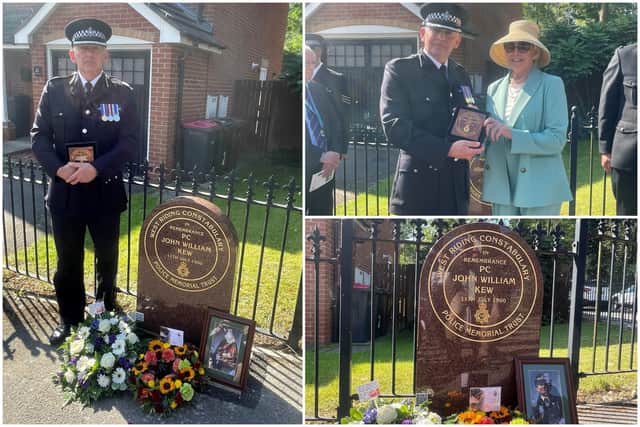 A memorial stone has been unveiled in memory of PC John Kew, who was killed on duty in a Rotherham street.