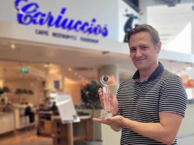 Carluccio's Meadowhall General Manager, Ivor Dolinsek, with the restaurant's British Restaurant Awards trophy for 'Best Restaurant in Sheffield'. (Photo courtesy of Carluccio's)