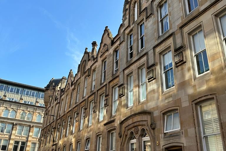 Described by Historic Environment Scotland as a ‘bizarrely detailed Gothic warehouse’, the 3-storey 10-bay blonde sandstone building on the corner of Brunswick Street and Ingram Street is now being used as flats.