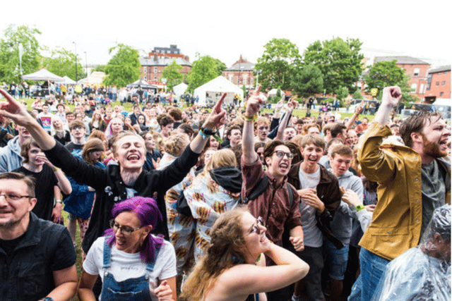 Hillsborough Park was turned into a mud bath by torrential rain and 40,000 revellers over three days in July.