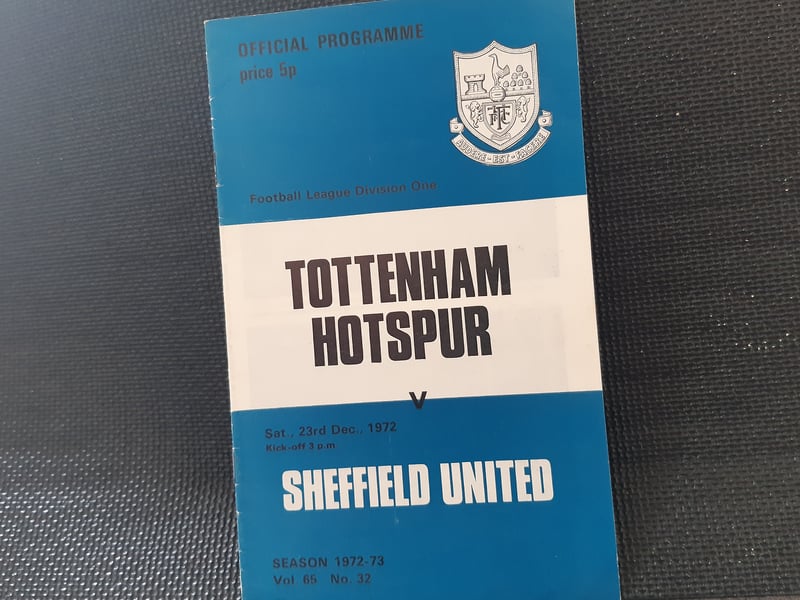 Sheffield United headed to Tottenham on December 23, 1972. Sadly, the Blades line up from a squad that including Tony Currie, taking on a side skipped by future Blades boss Martin Peters, lost 2-0 in this top flight clash.
