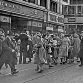 Shoppers at Haymarket, Sheffield city centre, in 1953, showing F.W. Woolworth and Co. Ltd. and True Form Boot Co. Photo: Picture Sheffield/Press Photo Agency