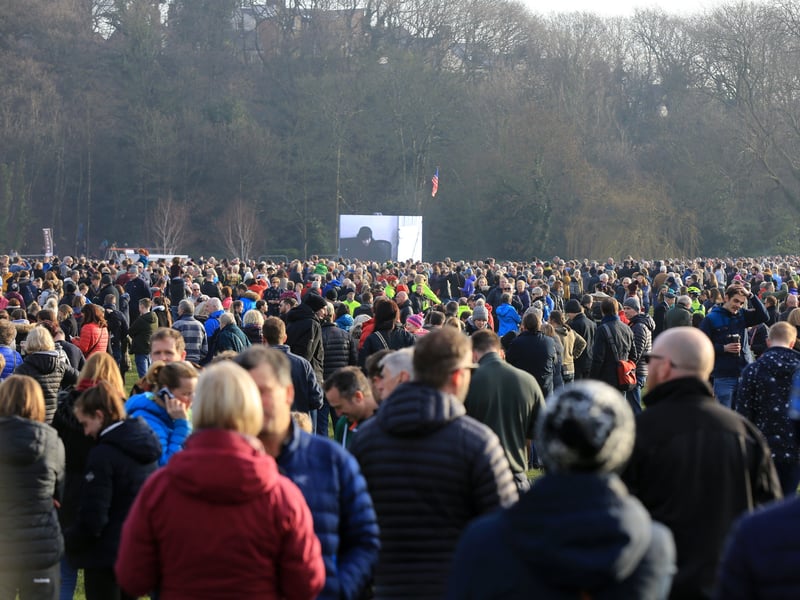 Crowds gather to watch the Mi Amigo flypast over Endcliffe Park in Sheffield on Friday, February 22, 2019. The flypast, honouring the 10 US air crew who crashed to their deaths in the park 75 years ago, was broadcast live on BBC Breakfast. Picture: Chris Etchells