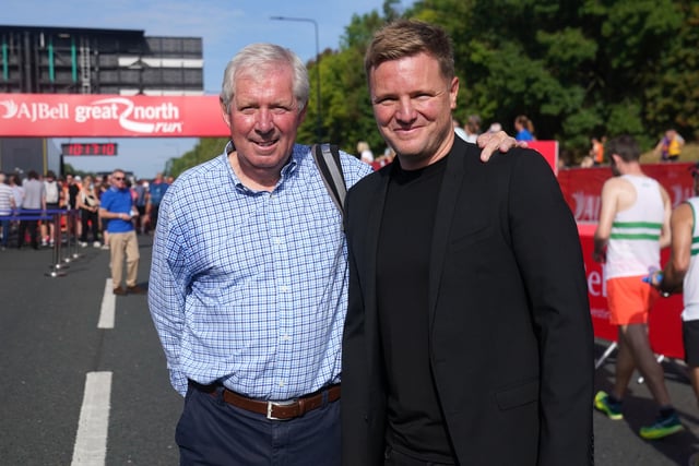 Brendan Foster (left) and Newcastle United manager Eddie Howe pose for a photo at the start of the AJ Bell Great North Run 2023
Credit: Owen Humphreys