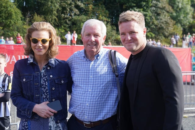 Brendan Foster (centre), Newcastle United manager Eddie Howe (right) and Newcastle United co-owner Amanda Staveley pose for a photo at the start of the AJ Bell Great North Run 2023 through Newcastle upon Tyne, Gateshead and South Shields
Credit: Owen Humphreys