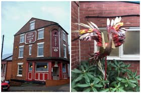Staff at the Sheaf View pub, in Heeley, are appealing for the return of their iconic 'herons', which they fear may have been stolen. Pictured left is the pub, and right, one of the herons done up as a 'phoenix'. Submitted pictures