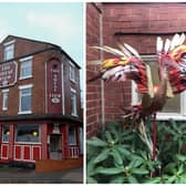 Staff at the Sheaf View pub, in Heeley, are appealing for the return of their iconic 'herons', which they fear may have been stolen. Pictured left is the pub, and right, one of the herons done up as a 'phoenix'. Submitted pictures