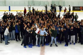Students from Meadowhead School are amongst the first to sample the skating at the new ice Sheffield venue at Don Valley, Sheffield, in May 2003