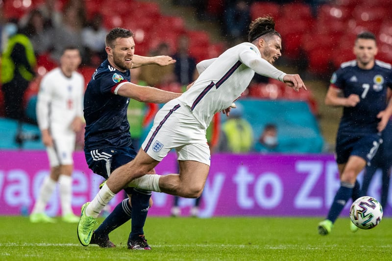 Scotland’s Stephen O’Donnell ‘bodies’ Jack Grealish in 2020 Euros fixture