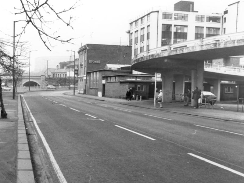The Castle Market goods entrance, in Castlegate, Sheffield, looking towards the Alexandra Hotel and canal buildings, in 1989. Photo: Picture Sheffield