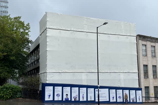 The University of Sheffield's planned new Central Teaching Laboratory building, on Upper Hanover Street, could replace the dilapidated old Howarth building on Brook Hill, large parts of which are covered in scaffolding