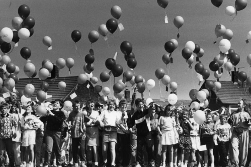 Hundreds of balloons released from Harton Junior School in May 1990. Can you spot someone you know? Photo: Shields Gazette
