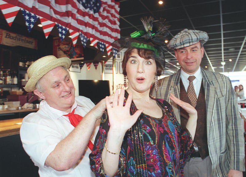 Tony Godfrey as Fatty Arbuckle, Sally Woolhouse as Mabel, and Martin Peacock as Mack, in Croft House Operatic Society's 'Mack & Mabel'. They are pictured at Fatty Arbuckle's restaurant at Valley Centertainment, Sheffield