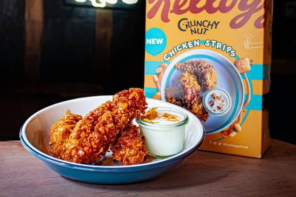 The burger chain Fat Hippo has teamed up with breakfast giant Kellogg's to bring diners in Sheffield and beyond its new Kellogg's Crunchy Nut Salted Caramel Chicken Strips - served with a vanilla shake dip. Photo: Fat Hippo
