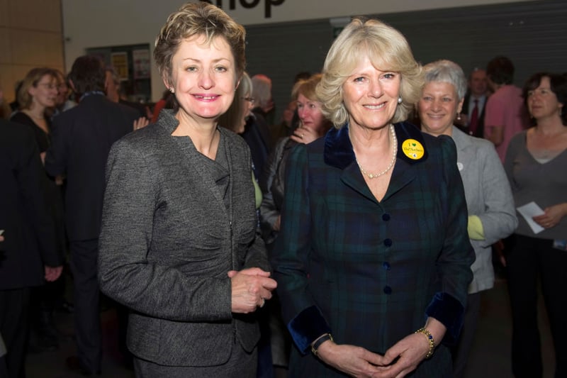 Queen Camilla with The Archers Editor Vanessa Whitburn during the Duchess’s visit to BBC Birmingham on February 16, 2011 in Birmingham, England.  (Photo by Arthur Edwards - WPA Pool via Getty Images)