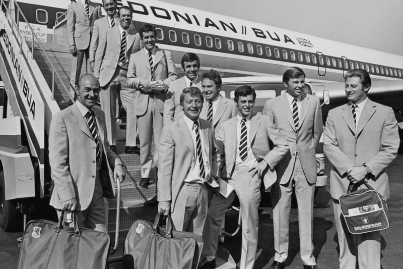 Harry Bannerman (fourth from left on stairs) competed from 1971-1971, playing in one Ryder Cup, five matches and winning 2.5 points.