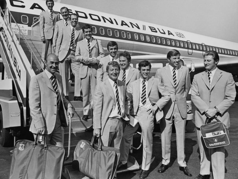 Harry Bannerman (fourth from left on stairs) competed from 1971-1971, playing in one Ryder Cup, five matches and winning 2.5 points.