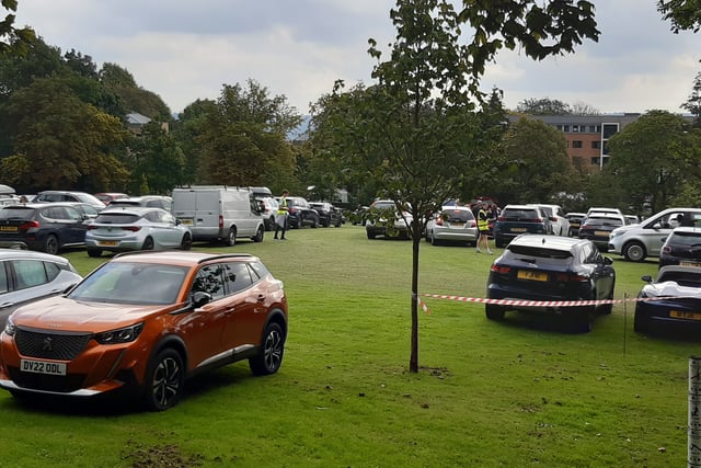 The recreation area in the middle of the village, called the paddock, has been turned into a huge car park for this weekend.