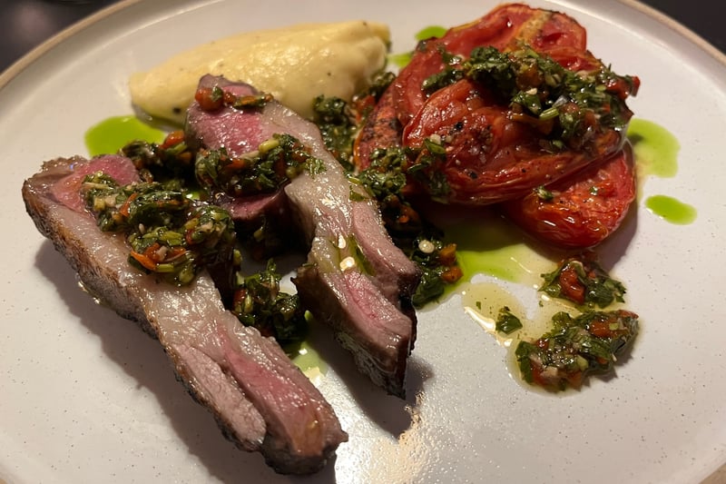 Fillet of hogget, San Marzano tomatoes, potato aligot and chimichurri is one of the dishes from the ‘grill’ section of the menu.