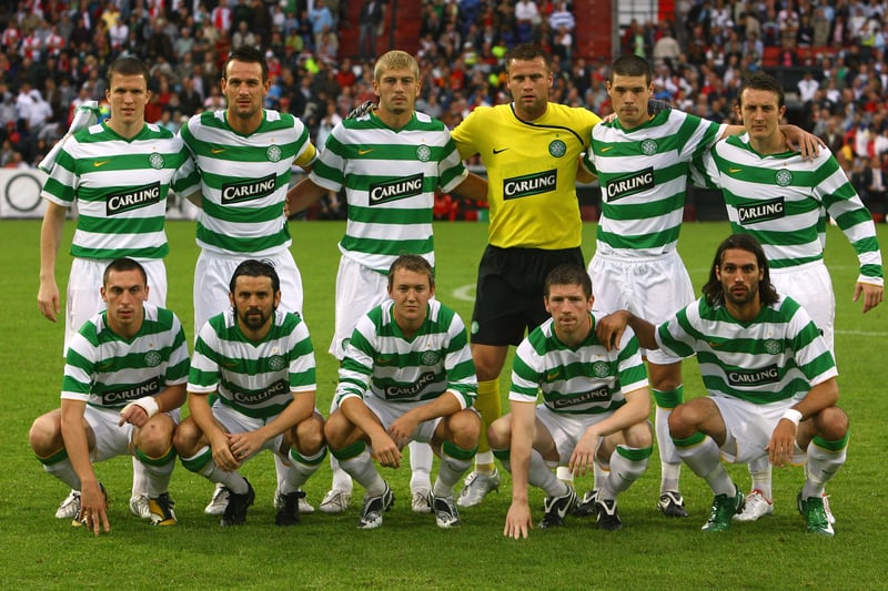 The Celtic starting line-up pose for photos before the Port of Rotterdam Tournament at De Kuip Stadium