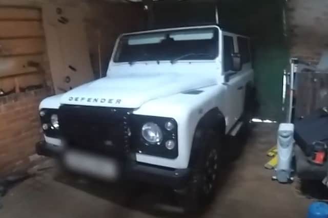 South Yorkshire Police found two stolen Land Rover Defenders and a KTM motorcycle in a chop shop in Doncaster. (Photo courtesy of South Yorkshire Police)