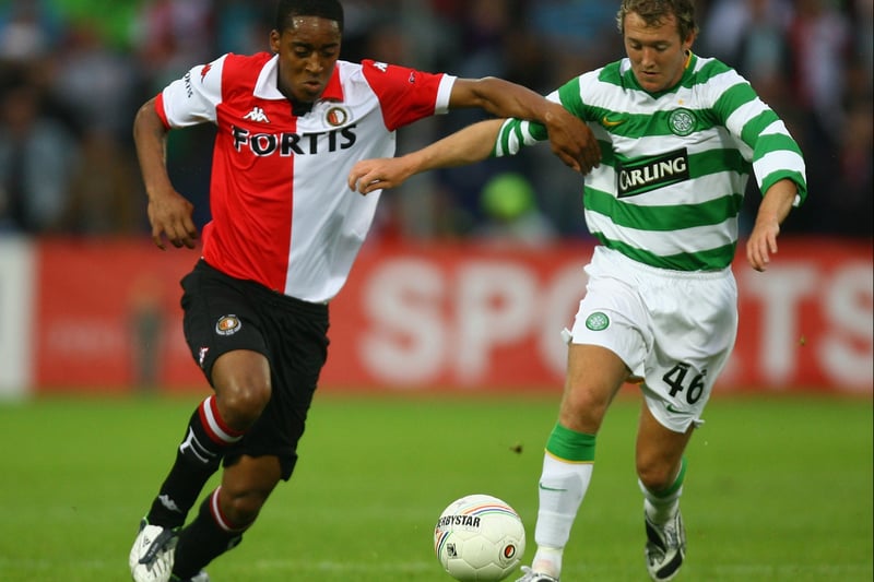 Leroy Fer of Feyenoord is tackled by Aiden McGeady of Celtic during the Port of Rotterdam Tournament