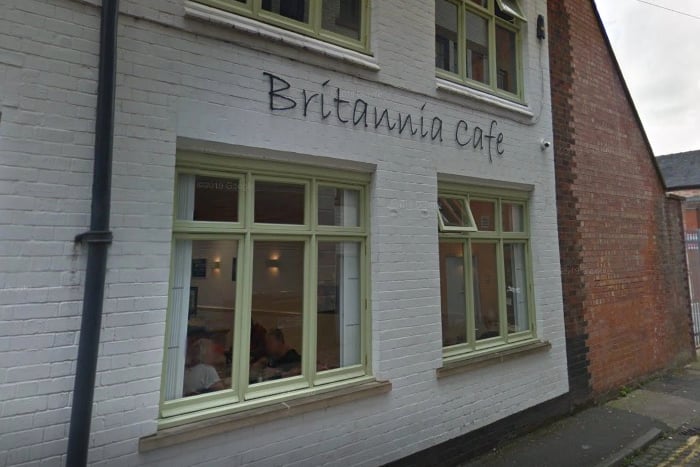 Britannia Cafe / Britannia Coffee Bar, 25 Thorntree Ln, Derby DE1 2JZ / Google rating: 4.6 our of 5 / One review read: "I had a full breakfast and it was very nice, but..... The eggs were banging, best eggs I've had in a while."
