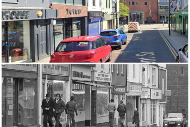 Two views of the same street, but from 2018 and 1980.