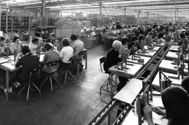 The Plessey 5005 Crossbar telephone exchange equipment was pictured being assembled at the Company's new £500,000 factory at South Shields in 1969. Photo: Shields Gazette
