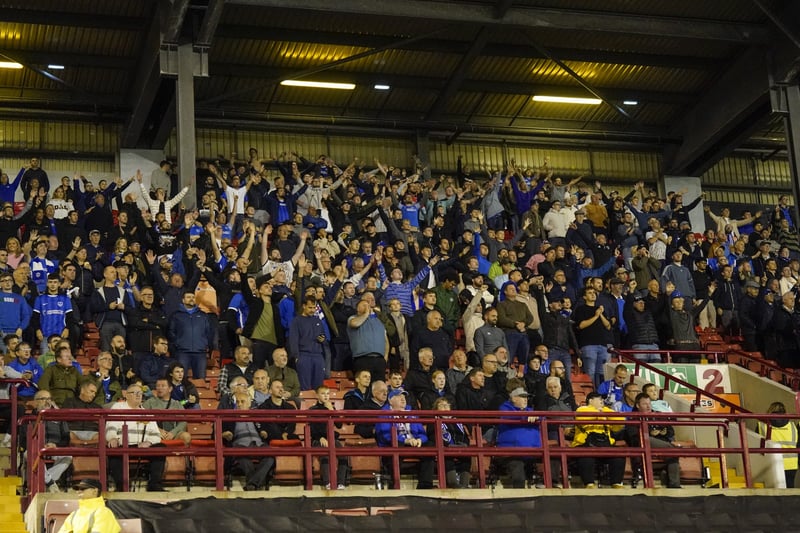 A wide-angle shot of most Pompey fans in the away end against Barnsley. 