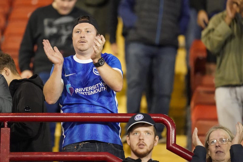 A Pompey fan shows his support against Barnsley