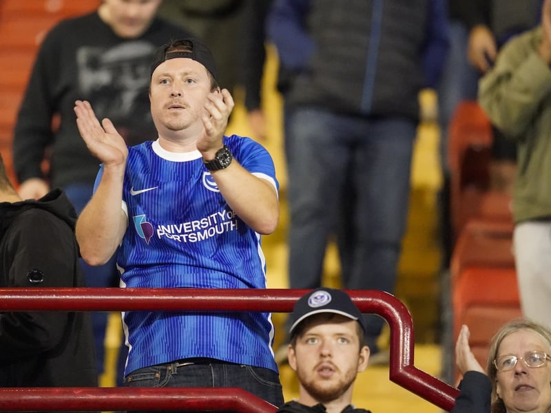 A Pompey fan shows his support against Barnsley