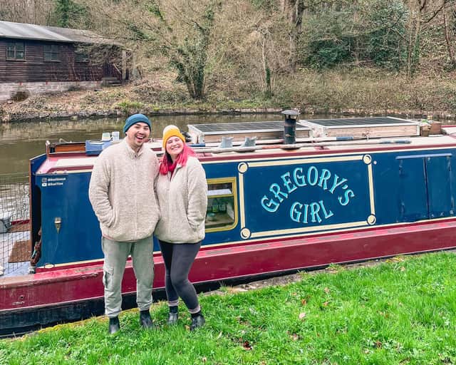 Wes and Amy quit their jobs in Sheffield in order to travel full time on their narrowboat, Gregory's Girl. (Photo courtesy of SWNS)