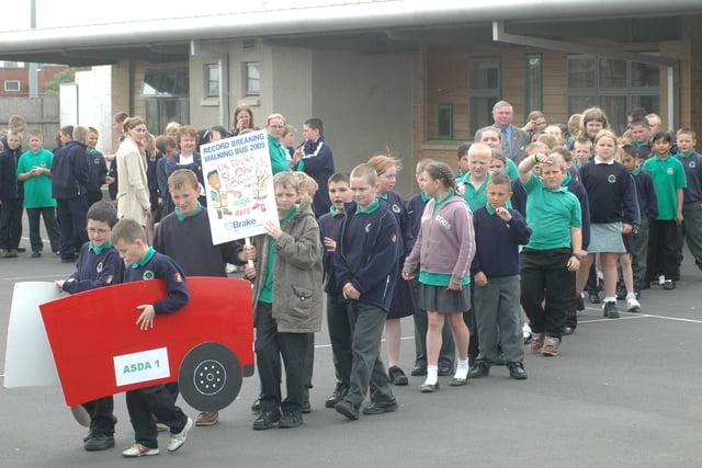 Pupils set off on a walking bus challenge in 2005.
They were doing it to raise awareness of road safety.