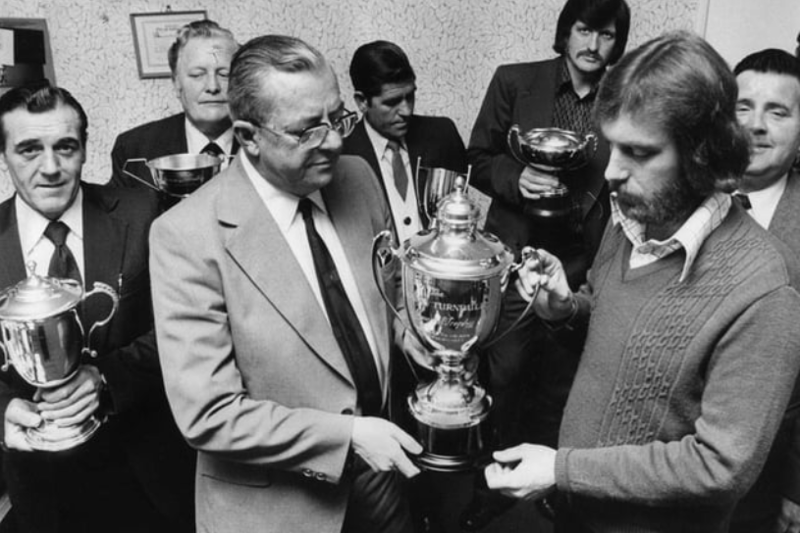 Winners of the Five and Three League receive their trophies in the Perseverance Club in 1977. Photo: Shields Gazette