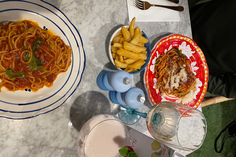 Mains: Sorrento - Square spaghetti with Napoli sauce, cherry tomatoes, basil and evo (vegan)