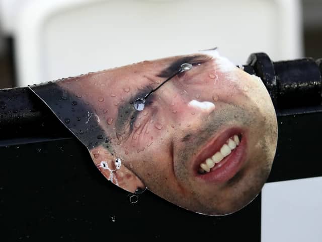 A Carlos Tevez mask is seen during the Premier League match between West Ham United and Sheffield United at London Stadium on October 26, 2019 in London, United Kingdom. (Photo by Marc Atkins/Getty Images)