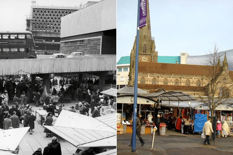 The image on the right shows what Birmingham’s famous markets looked like in 1963, compared with the modern day on the left