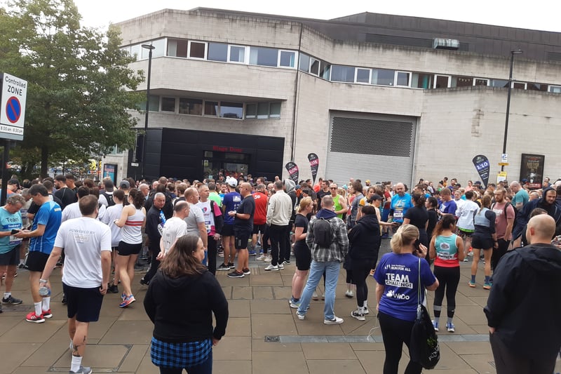 Runners gather near the Crucible before setting off to run the Sheffield 10k, Picture: David Kessen, National World