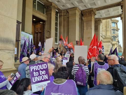 Union members oppose cuts and job losses at Birmingham City Council.