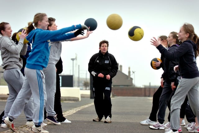 Members of the Monkwearmouth school netball teams in 2011. They were being put through their paces by Kelly Kirk from the Outdoor Fitness Company.