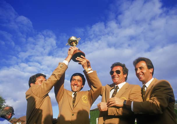 Severiano Ballesteros, Manuel Pinero, Jose Maria Canizares and Jose Rivero celebrate Europe's 1985 Ryder Cup win - one of 11 triumphs over the USA.