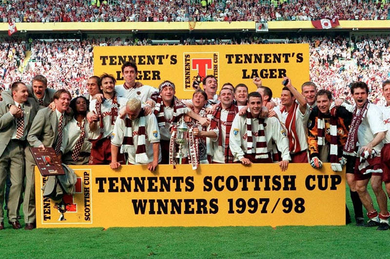 Hearts beat Rangers in the Scottish Cup final, despite a late goal from Ally McCoist, thanks to goals from Colin Cameron and Stephane Adame.