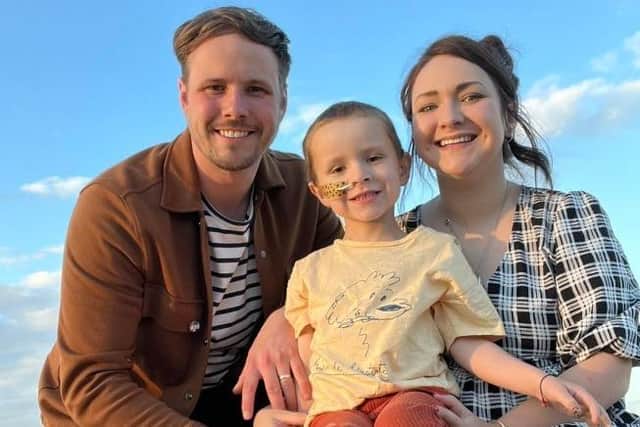 Sheffield youngster Jude Mellon-Jameson, who is battling cancer, with his mum Lucy and dad Arron.